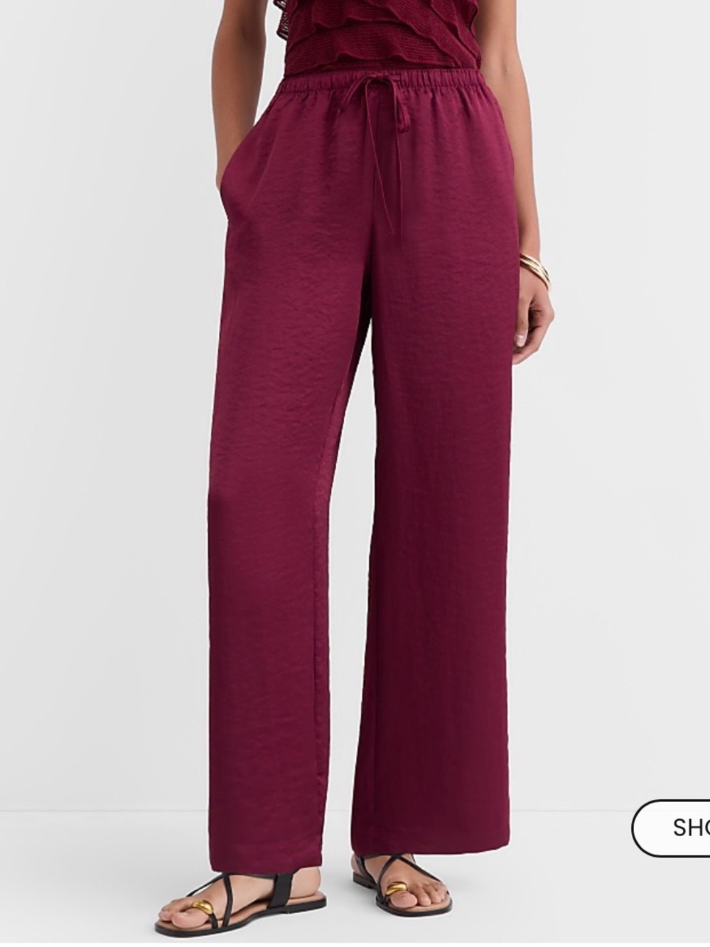 LOFT Sawyer Pull-On Mid-Rise Drawstring Pants in Burgundy Plum